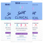 Secret Clinical Strength 100HR Sweat & Odor. Clear Gel Antiperspirant Deodorant for Women. 3X Stress Protection with Hyaluronic Acid. PH Balanced. Clean Lavender Scent. 1.6 oz (Pack of 3)