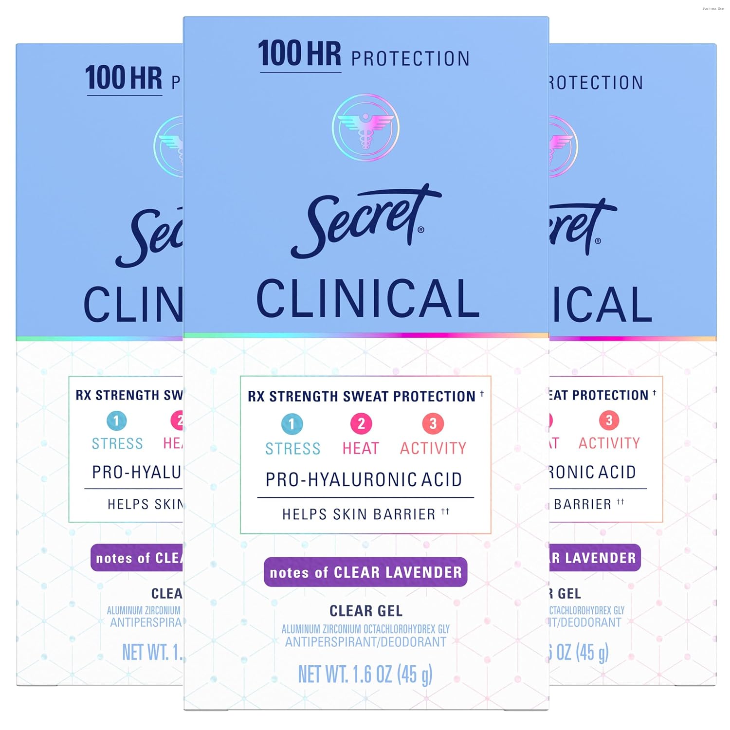 Secret Clinical Strength 100HR Sweat & Odor. Clear Gel Antiperspirant Deodorant for Women. 3X Stress Protection with Hyaluronic Acid. PH Balanced. Clean Lavender Scent. 1.6 oz (Pack of 3)