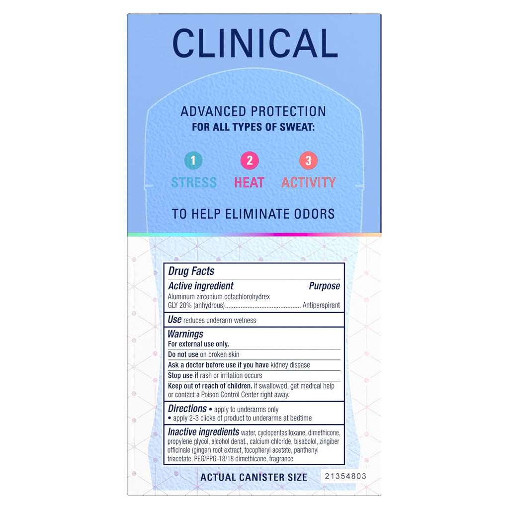 Secret Clinical Strength 100HR Sweat & Odor. Clear Gel Antiperspirant Deodorant for Women. 3X Stress Protection with Hyaluronic Acid. PH Balancing Minerals. Completely Clean Scent. 1.6 oz
