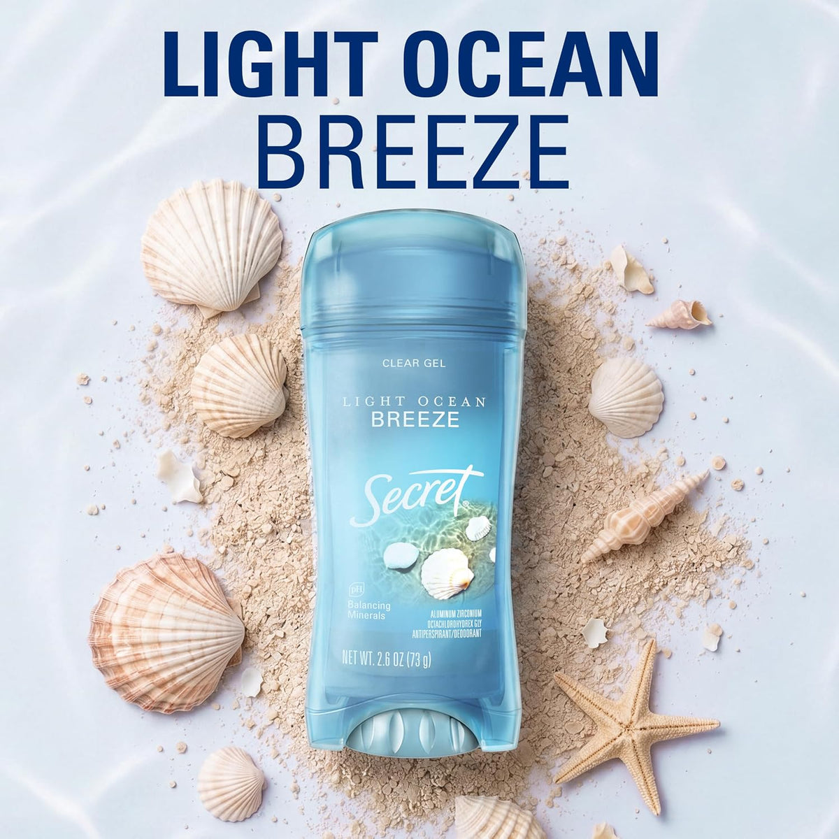 Secret Fresh Antiperspirant Deodorant for Women. 72hr Breathable Sweat & Odor Protection. Instant Freshness & Gentle. PH Balancing Minerals. Clear Gel. Light Ocean Breeze Scent. 2.6 oz
