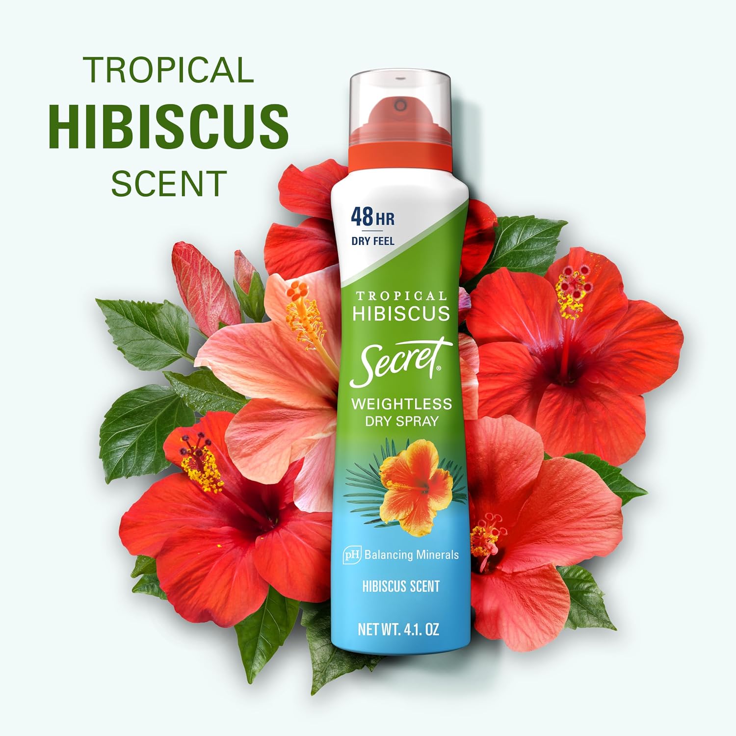 Secret Dry Spray Antiperspirant Deodorant for Women. 48hr Weightless Sweat & Odor Protection. Gentle on Skin. Tropical Hibiscus Scent. 4.1 oz (Pack of 3)