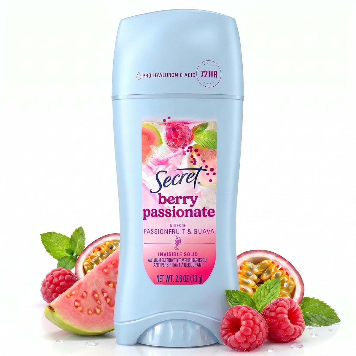 Secret Fresh Antiperspirant Deodorant. Berry Passionate Scent. 2.6oz | 72HR Freshness on the Rocks with Pro-Hyaluronic Acid. Miami Mocktails Limited Edition Invisible Solid. pH Balancing Minerals