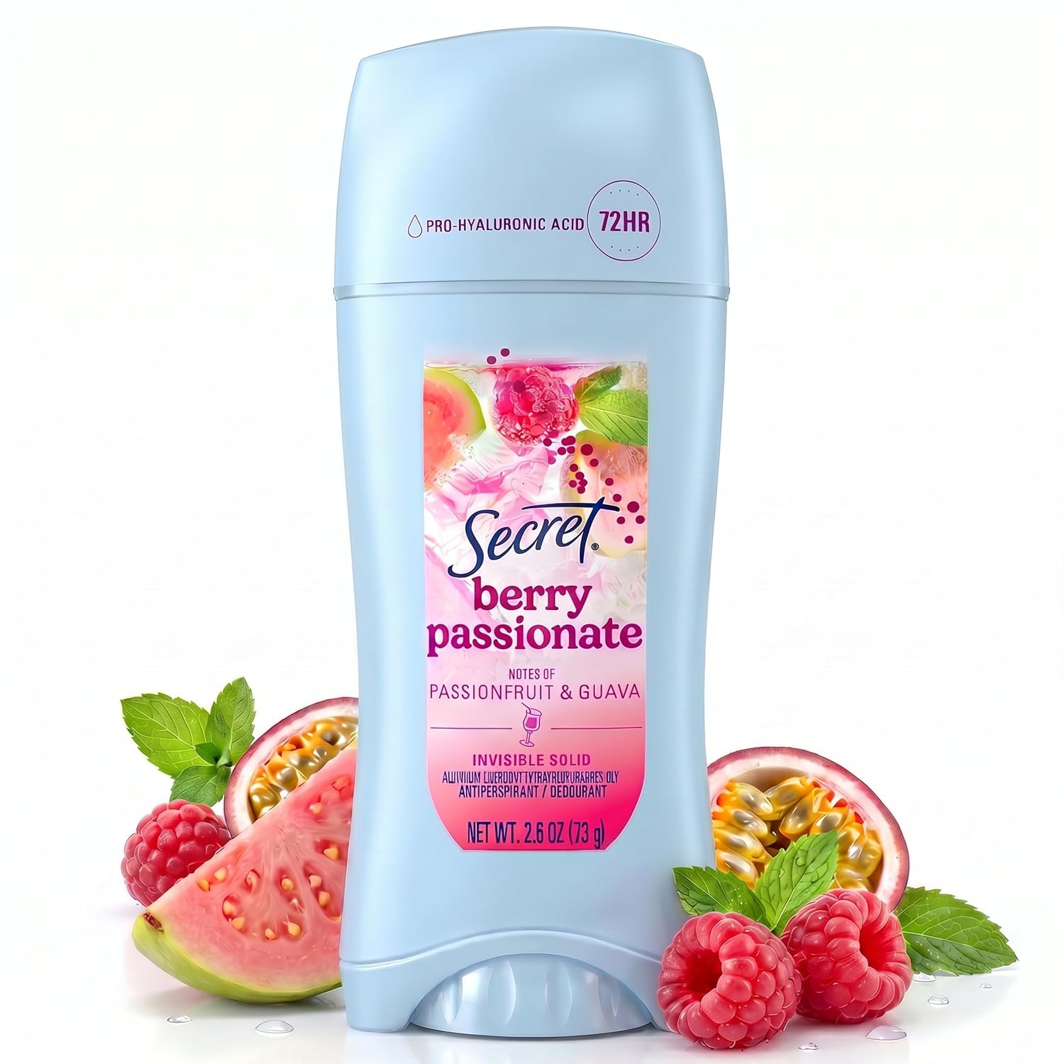 Secret Fresh Antiperspirant Deodorant. Berry Passionate Scent. 2.6oz | 72HR Freshness on the Rocks with Pro-Hyaluronic Acid. Miami Mocktails Limited Edition Invisible Solid. pH Balancing Minerals
