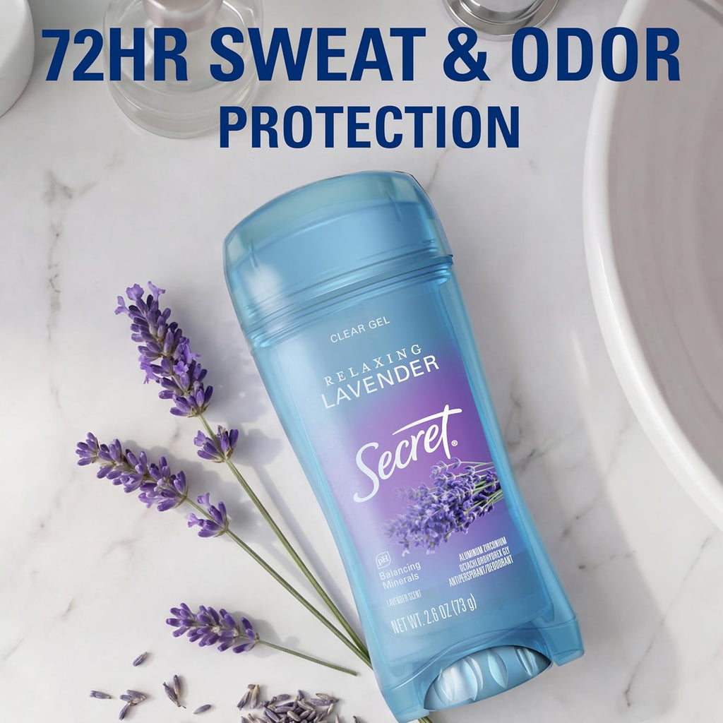 Secret Fresh Antiperspirant Deodorant for Women. 72hr Breathable Sweat & Odor Protection. Instant Freshness & Gentle. PH Balancing Minerals. Clear Gel. Relaxing Lavender Scent. 2.6 oz