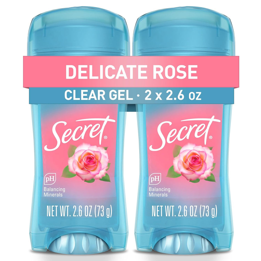 Secret Fresh Antiperspirant Deodorant for Women. 72hr Breathable Sweat & Odor Protection. Instant Freshness & Gentle. PH Balancing Minerals. Clear Gel. Delicate Rose Scent. 2.6 oz (Pack of 2)