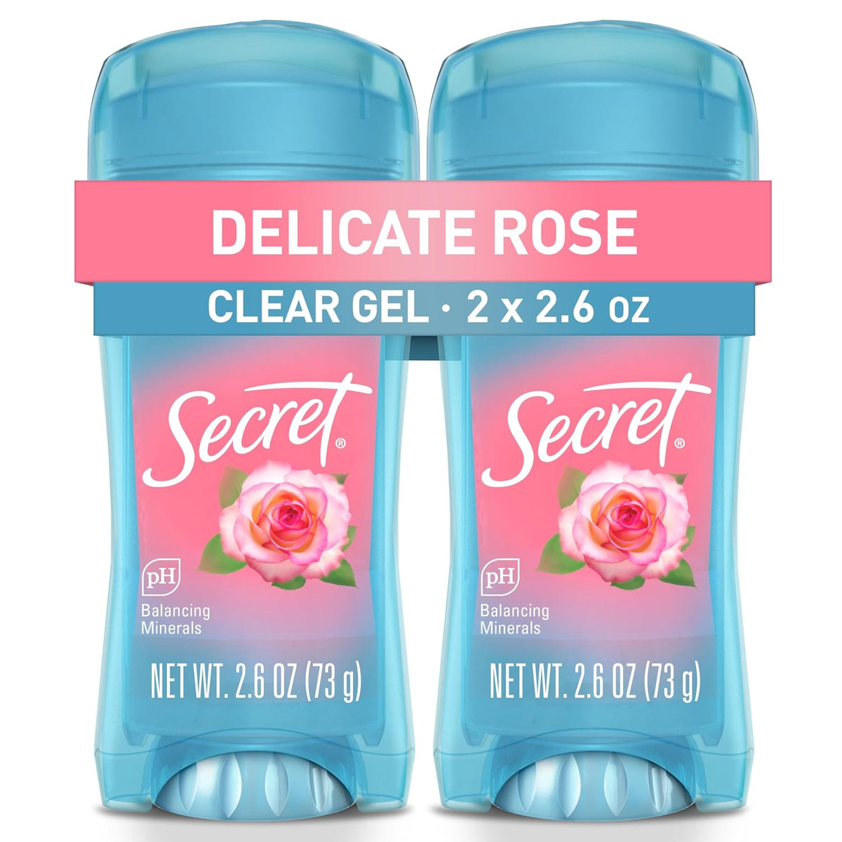 Secret Fresh Antiperspirant Deodorant for Women. 72hr Breathable Sweat & Odor Protection. Instant Freshness & Gentle. PH Balancing Minerals. Clear Gel. Delicate Rose Scent. 2.6 oz (Pack of 2)