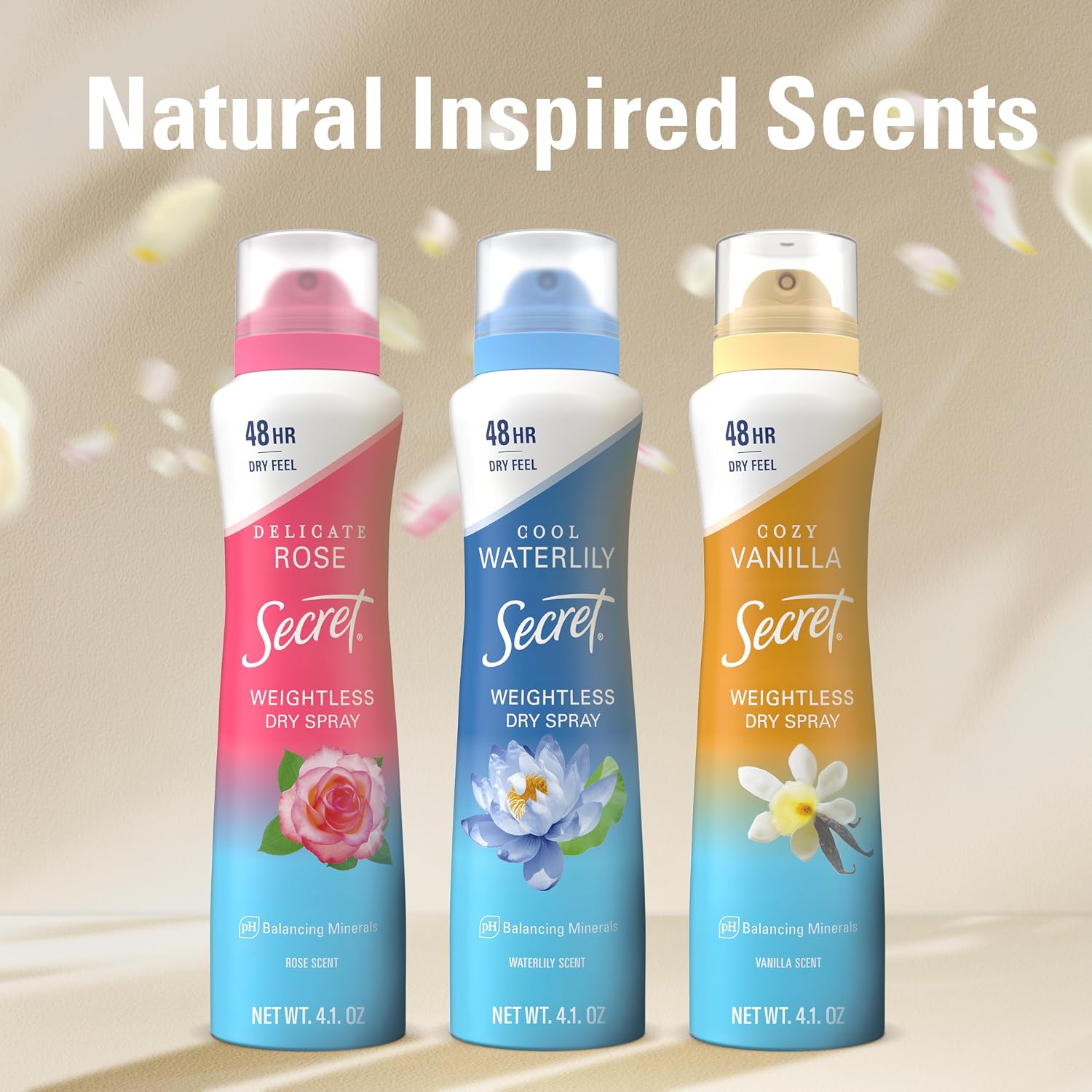 Secret Dry Spray Antiperspirant Deodorant for Women. 48hr Weightless Sweat & Odor Protection. Gentle on Skin. Cozy Vanilla Scent. 4.1 oz (Pack of 3)