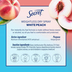 Secret Dry Spray Antiperspirant Deodorant for Women. 48hr Weightless Sweat & Odor Protection. Gentle on Skin. White Peach Scent. 4.1 oz (Pack of 3)