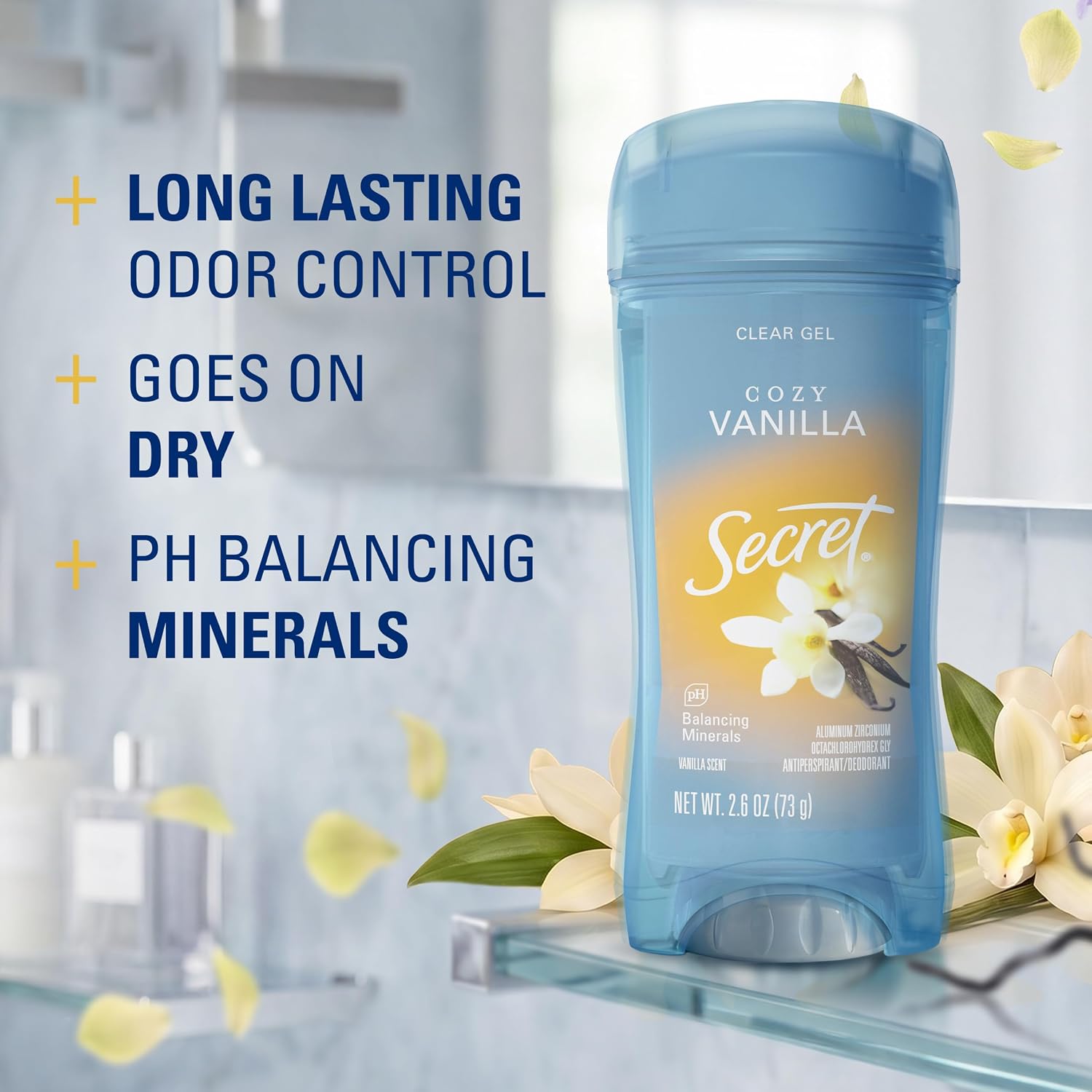Secret Antiperspirant Deodorant for Women. Fresh Collection Bundle. 72hr Breathable Sweat & Odor Protection. Instant Freshness. Clear Gel. Cozy Vanilla & Nurturing Coconut Scent. 2.6 oz (Pack of 2)