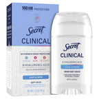 Secret Clinical Strength 100HR Sweat & Odor. Soft Solid Antiperspirant Deodorant for Women. 3X Stress Protection with Hyaluronic Acid. PH Balancing Minerals. Light & Fresh Scent. 1.6 oz
