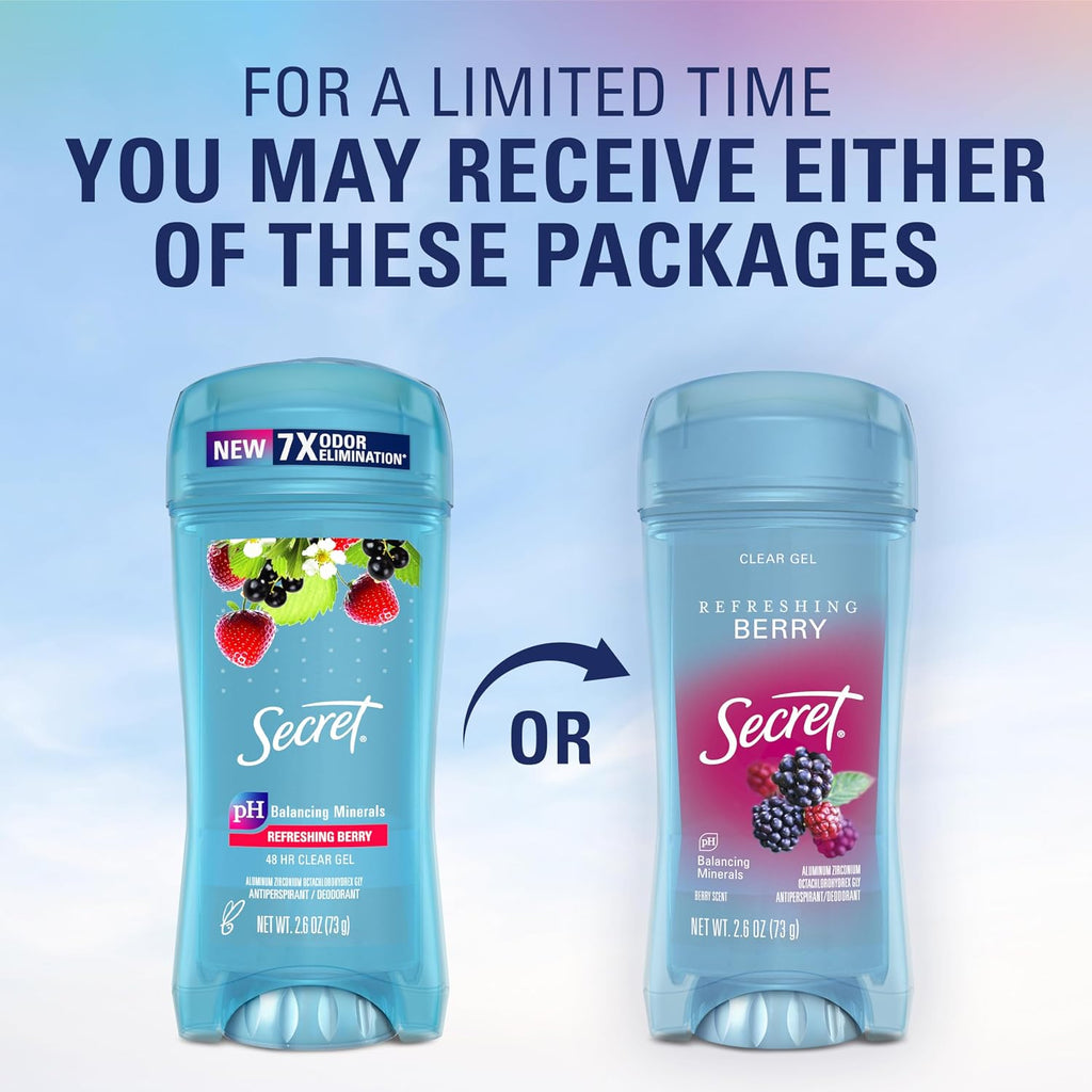 Secret Fresh Antiperspirant Deodorant for Women. 72hr Breathable Sweat & Odor Protection. Instant Freshness & Gentle. PH Balancing Minerals. Clear Gel. Cool Waterlily Scent. 2.6 oz (Pack of 3)