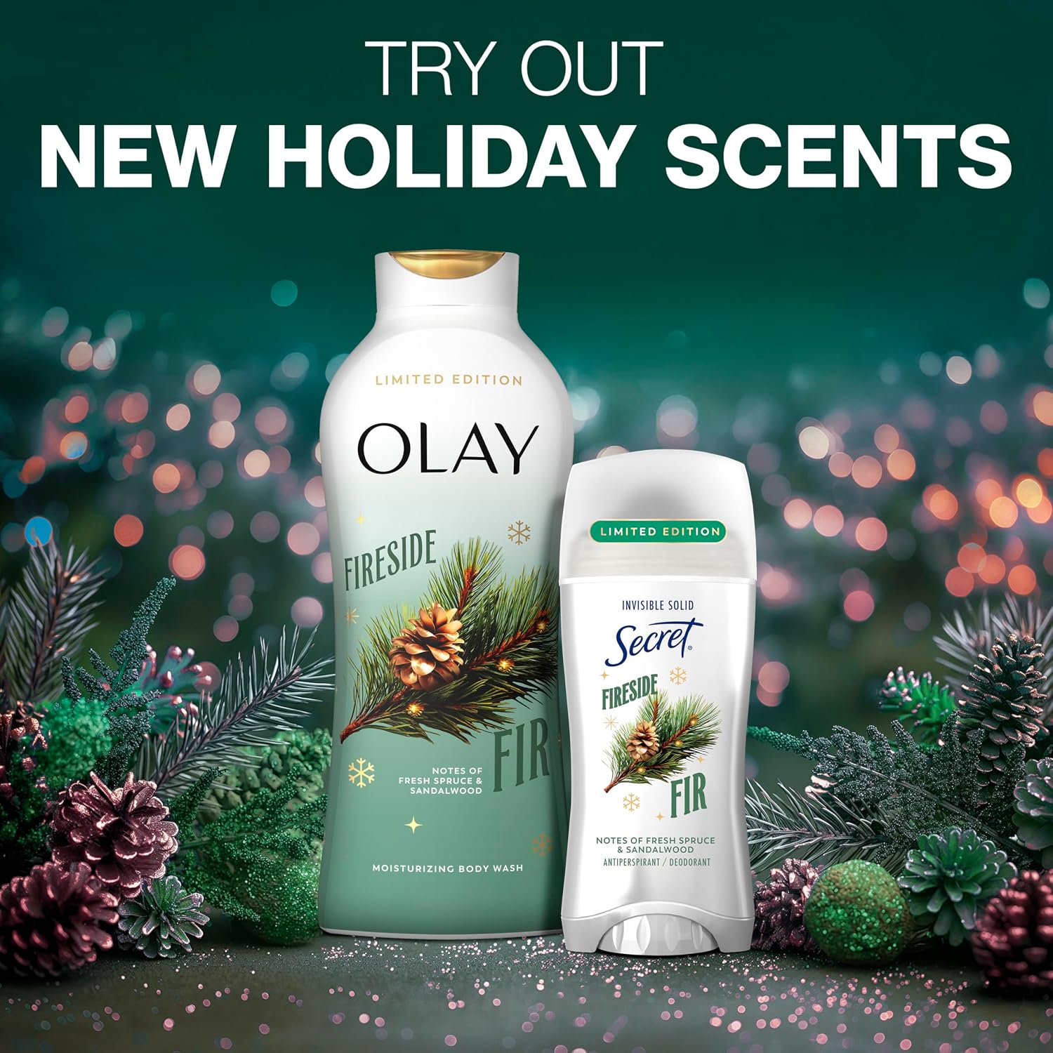 Secret Fresh Antiperspirant Deodorant for Women. Fireside Fir Scent. 2.6oz | 72 Hour Holiday Sweat & Odor Protection with Pro-Hyaluronic Acid. Limited Edition Invisible Solid. pH Balancing Minerals