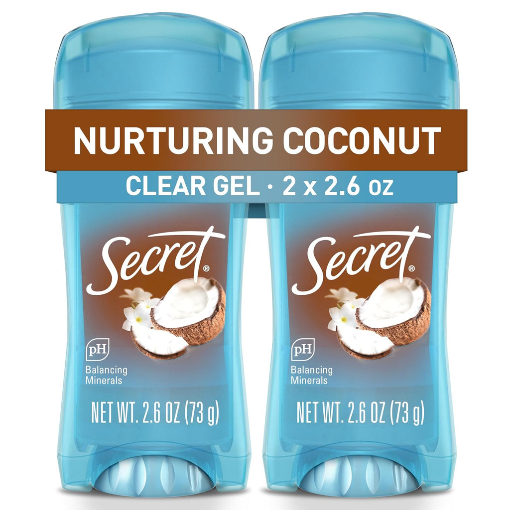 Secret Fresh Antiperspirant Deodorant for Women. 72hr Breathable Sweat & Odor Protection. Instant Freshness & Gentle. PH Balancing Minerals. Clear Gel. Nurturing Coconut Scent. 2.6 oz (Pack of 2)