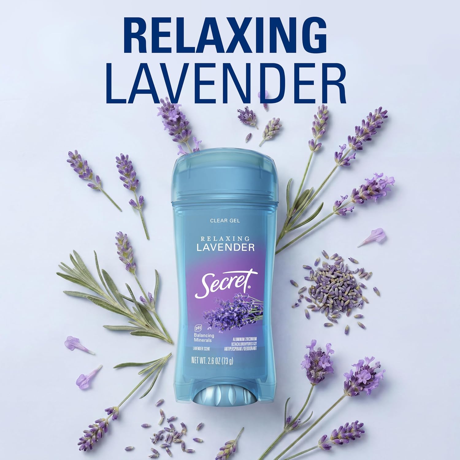 Secret Fresh Antiperspirant Deodorant for Women. 72hr Breathable Sweat & Odor Protection. Instant Freshness & Gentle. PH Balancing Minerals. Clear Gel. Relaxing Lavender Scent. 2.6 oz