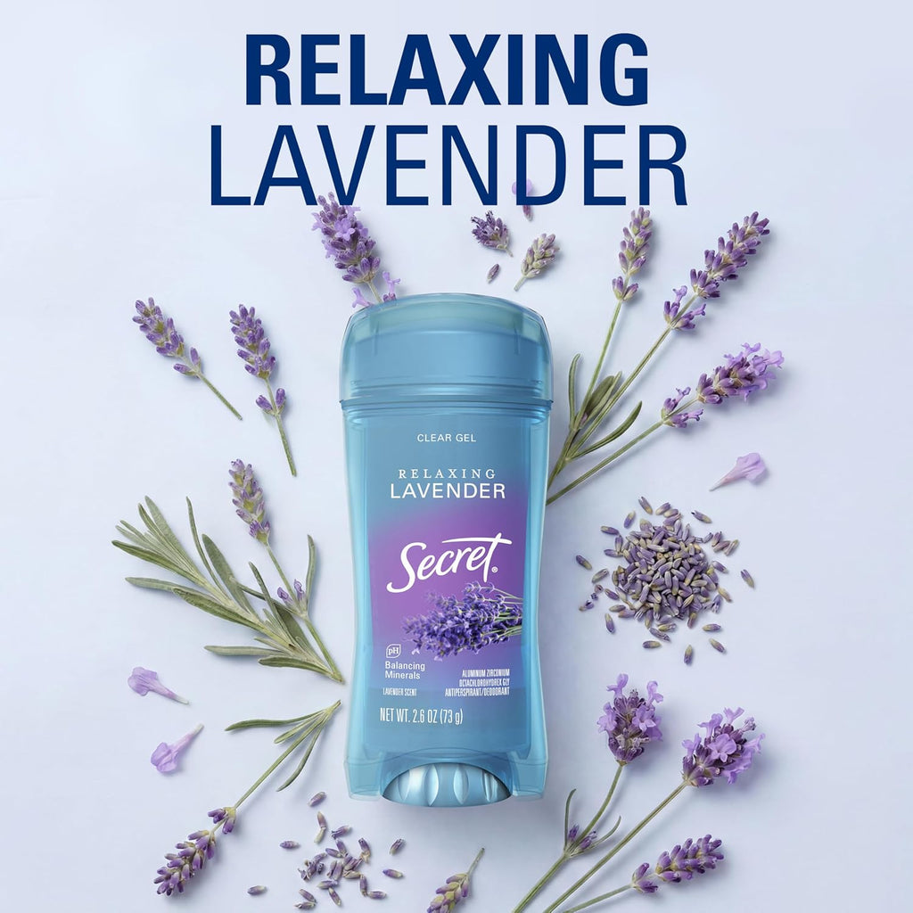 Secret Fresh Antiperspirant Deodorant for Women. 72hr Breathable Sweat & Odor Protection. Instant Freshness & Gentle. PH Balancing Minerals. Clear Gel. Relaxing Lavender Scent. 2.6 oz (Pack of 2)