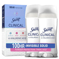 Secret Clinical Strength 100HR Sweat & Odor. Invisible Solid Antiperspirant Deodorant for Women. 3X Stress Protection with Hyaluronic Acid. Powder Protection Scent. 2.6 oz (Pack of 2)