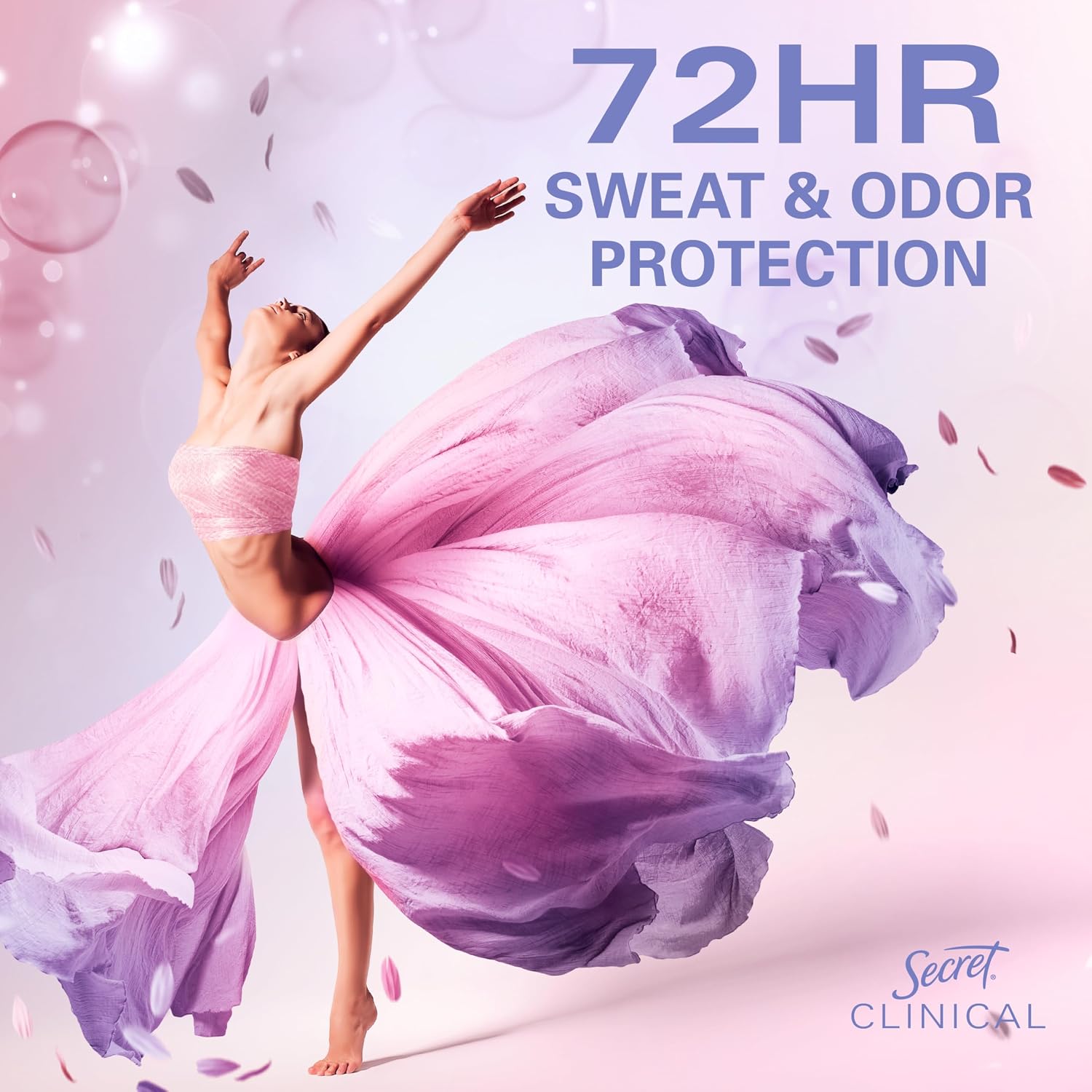 Secret Clinical Strength Antiperspirant Deodorant for Women. Couldn't Be Lovelier. 3X Sweat Protection. 72hr Sweat & Odor Protection. PH Balanced. Invisible Solid. Raspberry & Bubbles Scent. 2.6 oz