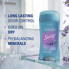 Secret Fresh Antiperspirant Deodorant for Women. 72hr Breathable Sweat & Odor Protection. Instant Freshness & Gentle. PH Balancing Minerals. Clear Gel. Relaxing Lavender Scent. 2.6 oz