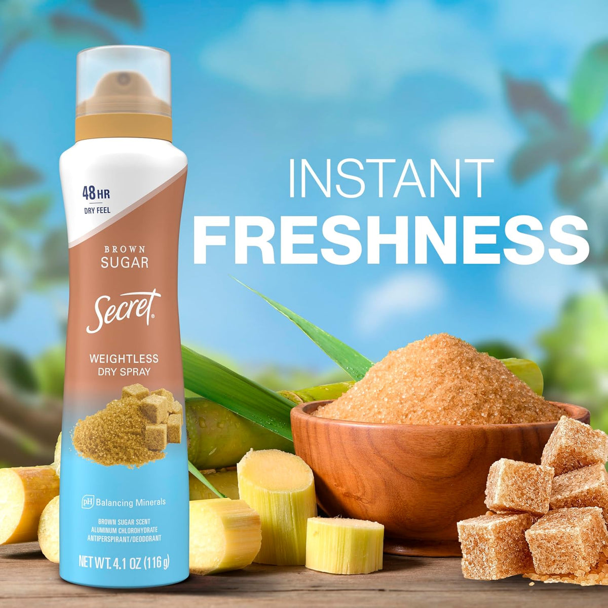 Secret Dry Spray Antiperspirant Deodorant for Women. 48hr Weightless Sweat & Odor Protection. Gentle on Skin. Brown Sugar Scent. 4.1 oz (Pack of 3)