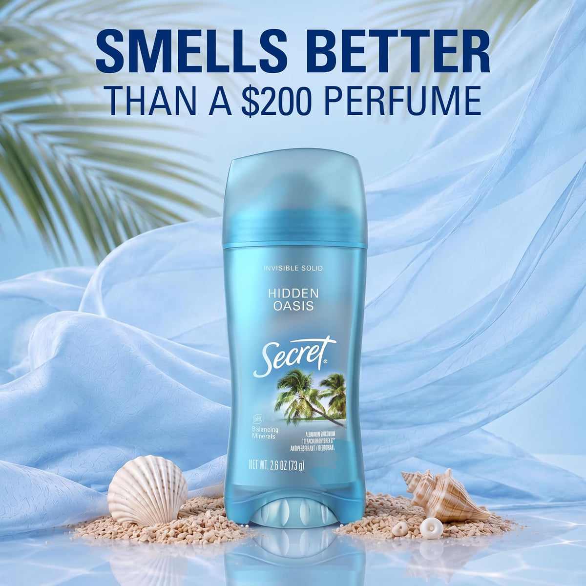 Secret Fresh Antiperspirant Deodorant for Women. 72hr Breathable Sweat & Odor Protection. Instant Freshness & Gentle. PH Balancing Minerals. Invisible Solid. Hidden Oasis Scent. 2.6 oz