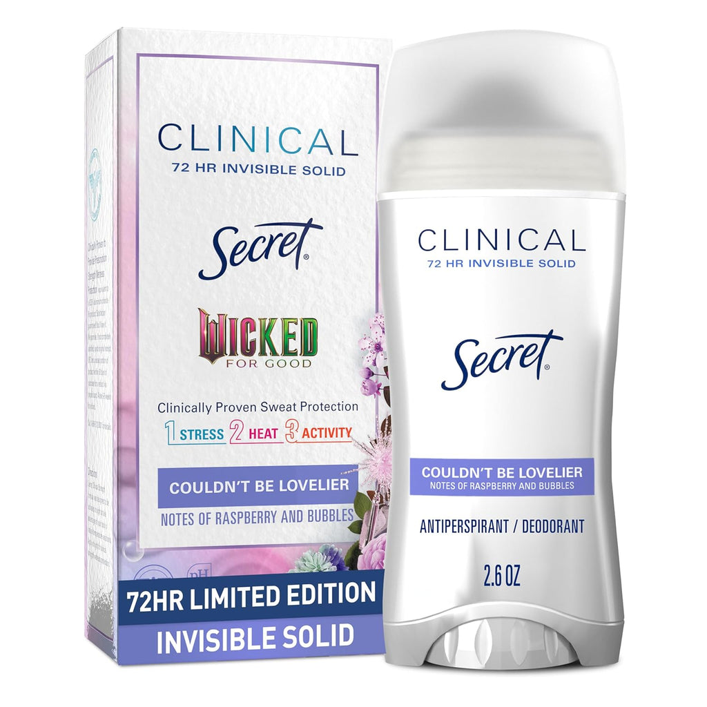 Secret Clinical Strength Antiperspirant Deodorant for Women. Couldn't Be Lovelier. 3X Sweat Protection. 72hr Sweat & Odor Protection. PH Balanced. Invisible Solid. Raspberry & Bubbles Scent. 2.6 oz