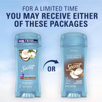 Secret Fresh Antiperspirant Deodorant for Women. 72hr Breathable Sweat & Odor Protection. Instant Freshness & Gentle. PH Balancing Minerals. Clear Gel. Nurturing Coconut Scent. 2.6 oz (Pack of 2)