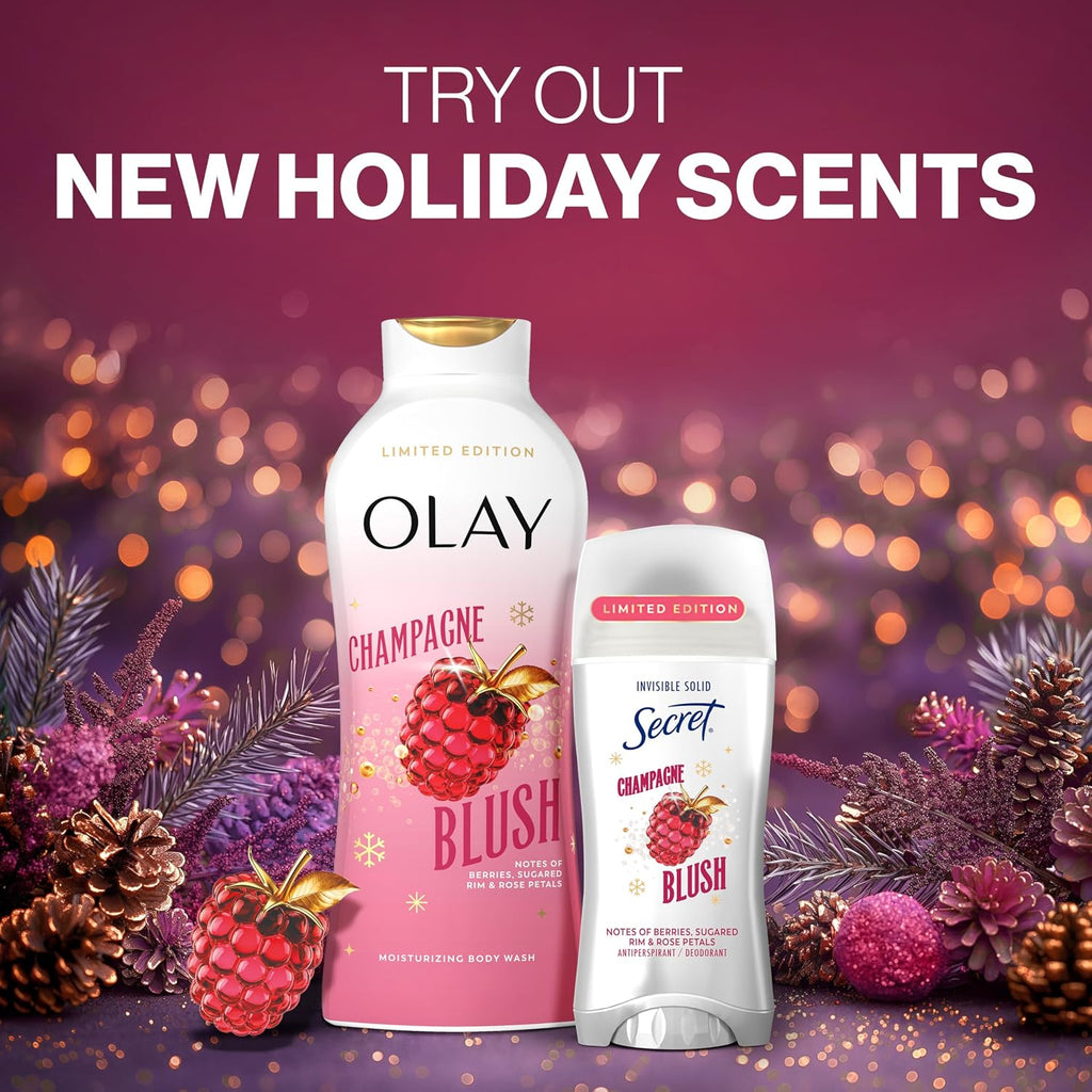 Secret Fresh Antiperspirant Deodorant. Champagne Blush Scent. 2.6oz | 72 Hour Holiday Sweat & Odor Protection with Pro-Hyaluronic Acid. Limited Edition Invisible Solid. pH Balancing Minerals