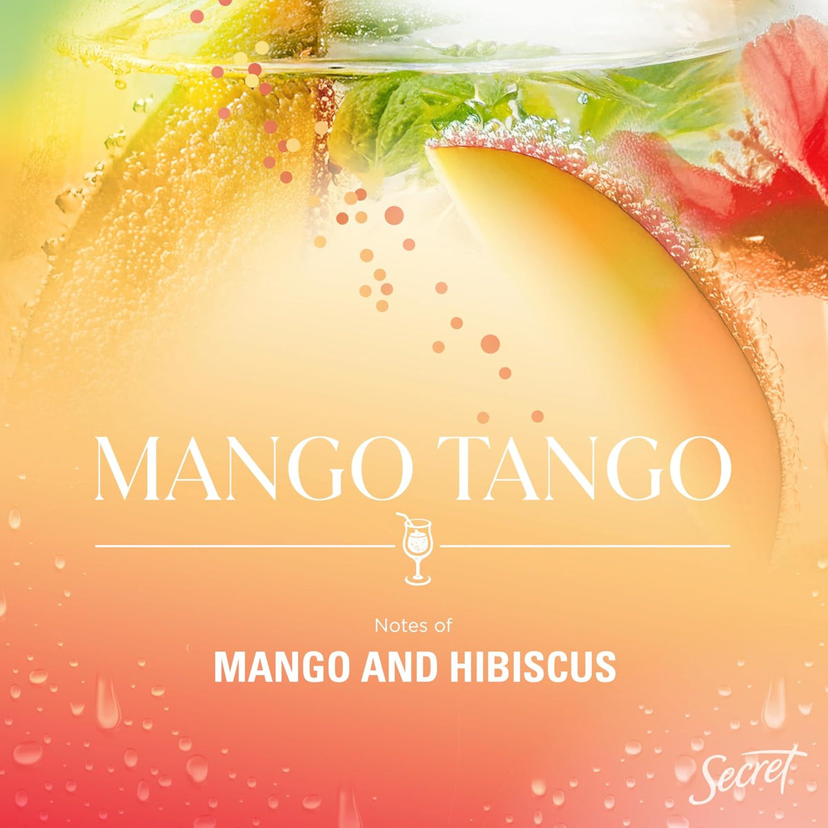 Secret Fresh Antiperspirant Deodorant for Women. Mango Tango Scent. 2.6oz | 72HR Freshness on the Rocks with Pro-Hyaluronic Acid. Miami Mocktails Limited Edition Invisible Solid. pH Balancing Minerals