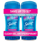 Secret Outlast Antiperspirant Deodorant for Women. 72hr Sweat & Odor Protection. PH Balancing Minerals. Clear Gel. Protecting Powder Scent. 2.6 oz (Pack of 2)