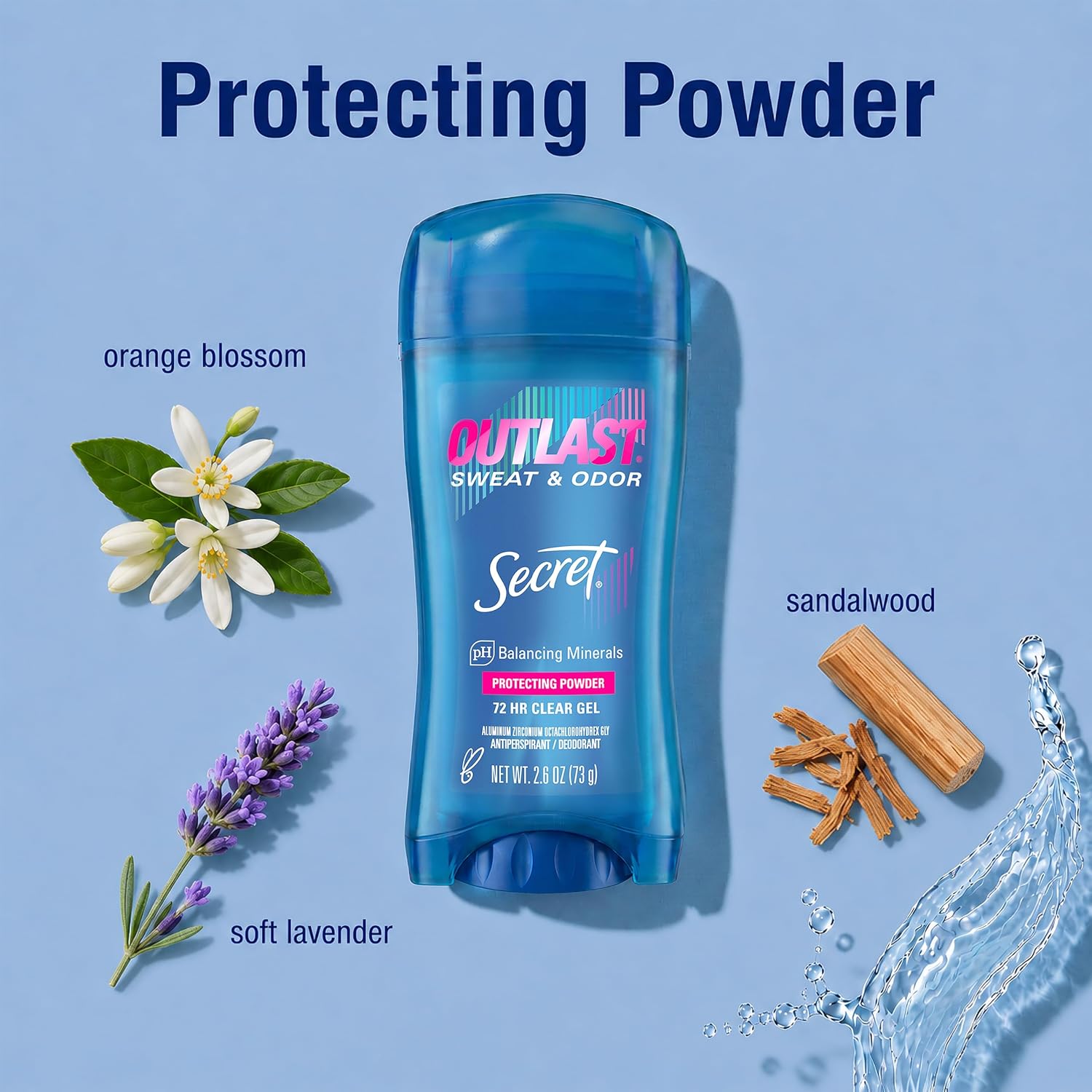Secret Outlast Antiperspirant Deodorant for Women. Clear Gel. 72hr Sweat and Odor Protection. PH Balancing Minerals. Long Lasting Underarm Gel. Protecting Powder Scent. 3.4 oz