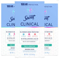 Secret Clinical Strength Antiperspirant Deodorant for Women. Free & Sensitive. 100hr Sweat & Odor Protection. 3X Stress Protection with Hyaluronic Acid. Invisible Solid. Unscented. 1.6 oz (Pack of 3)
