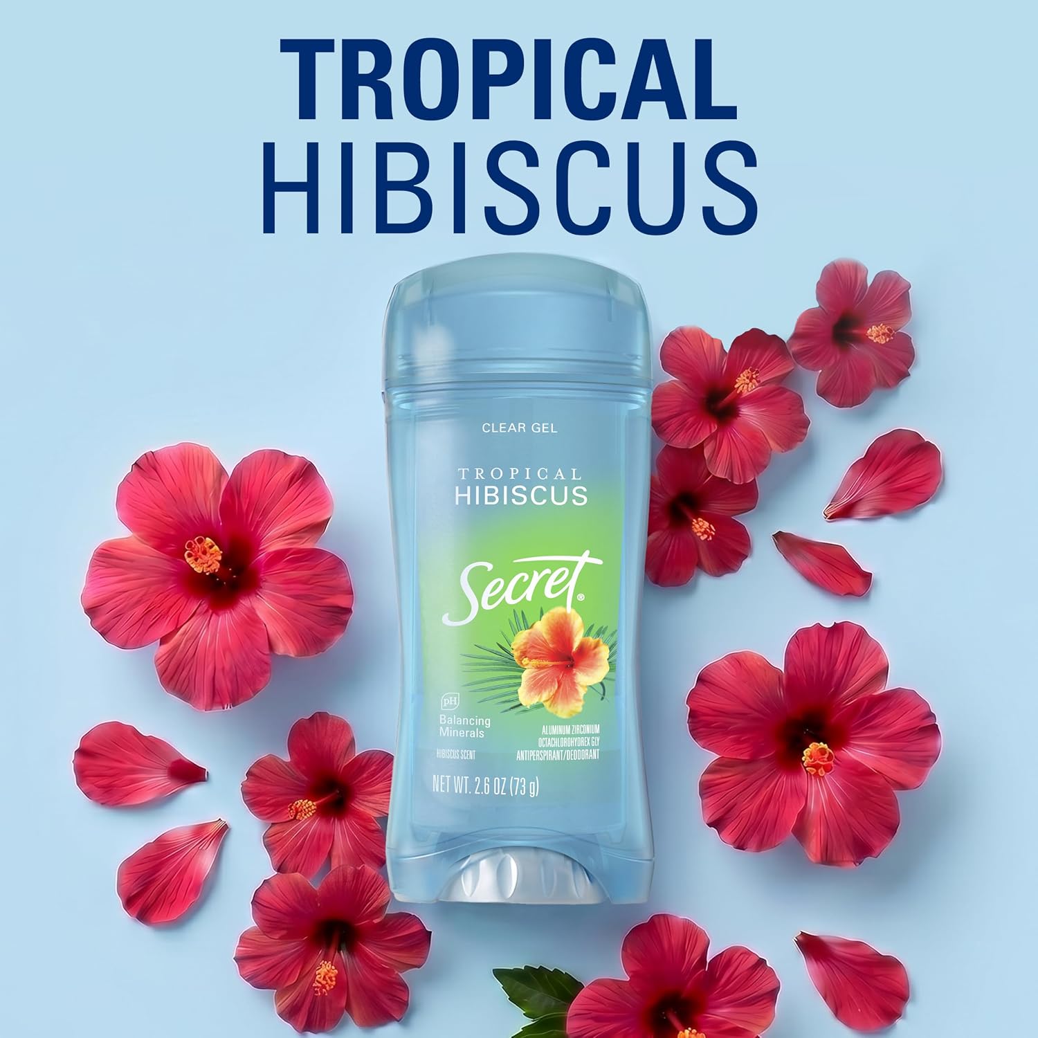 Secret Fresh Antiperspirant Deodorant for Women. 72hr Breathable Sweat & Odor Protection. Instant Freshness & Gentle. PH Balancing Minerals. Clear Gel. Tropical Hibiscus Scent. 2.6 oz