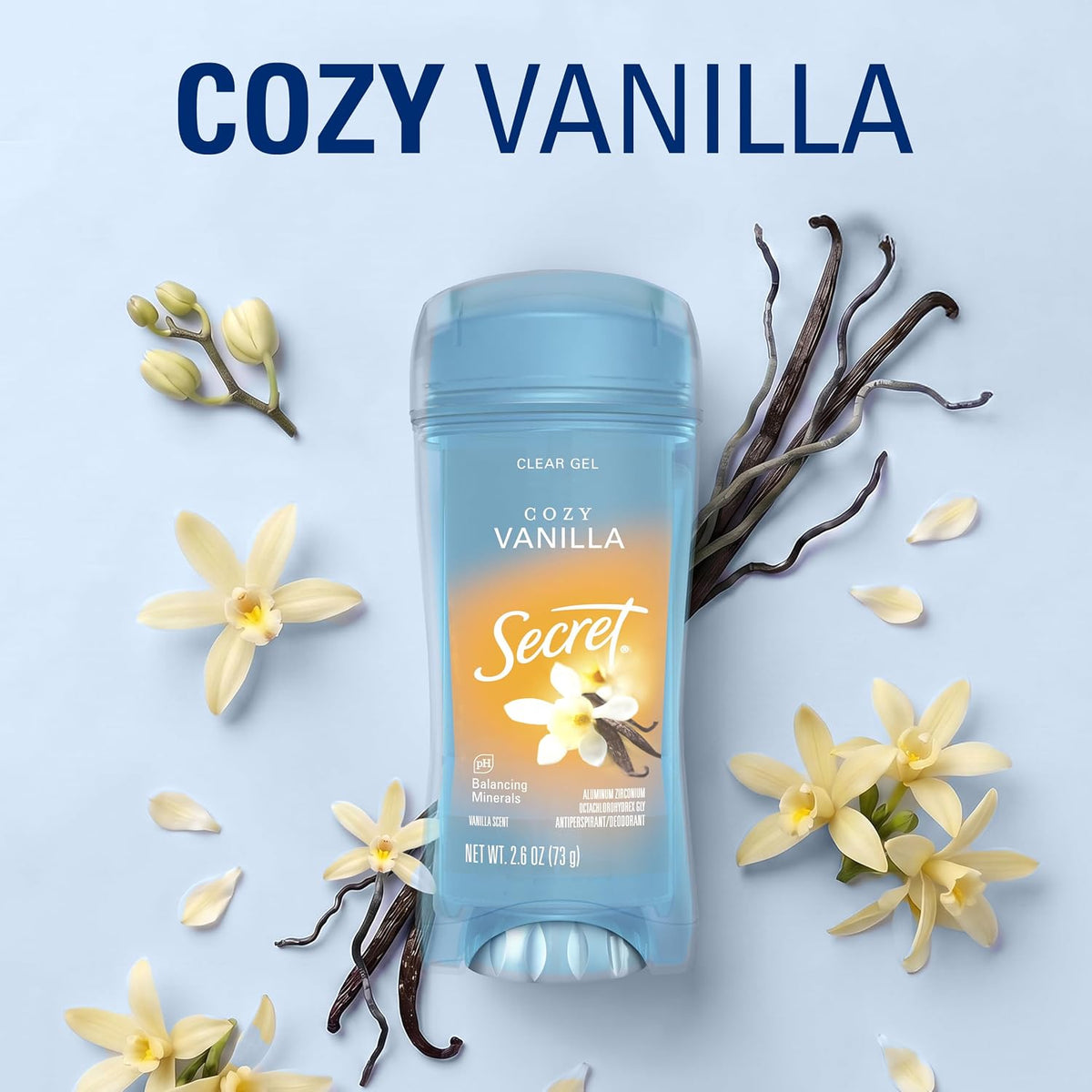 Secret Fresh Antiperspirant Deodorant for Women. 72hr Breathable Sweat & Odor Protection. Instant Freshness & Gentle. PH Balancing Minerals. Clear Gel. Cozy Vanilla Scent. 2.6 oz