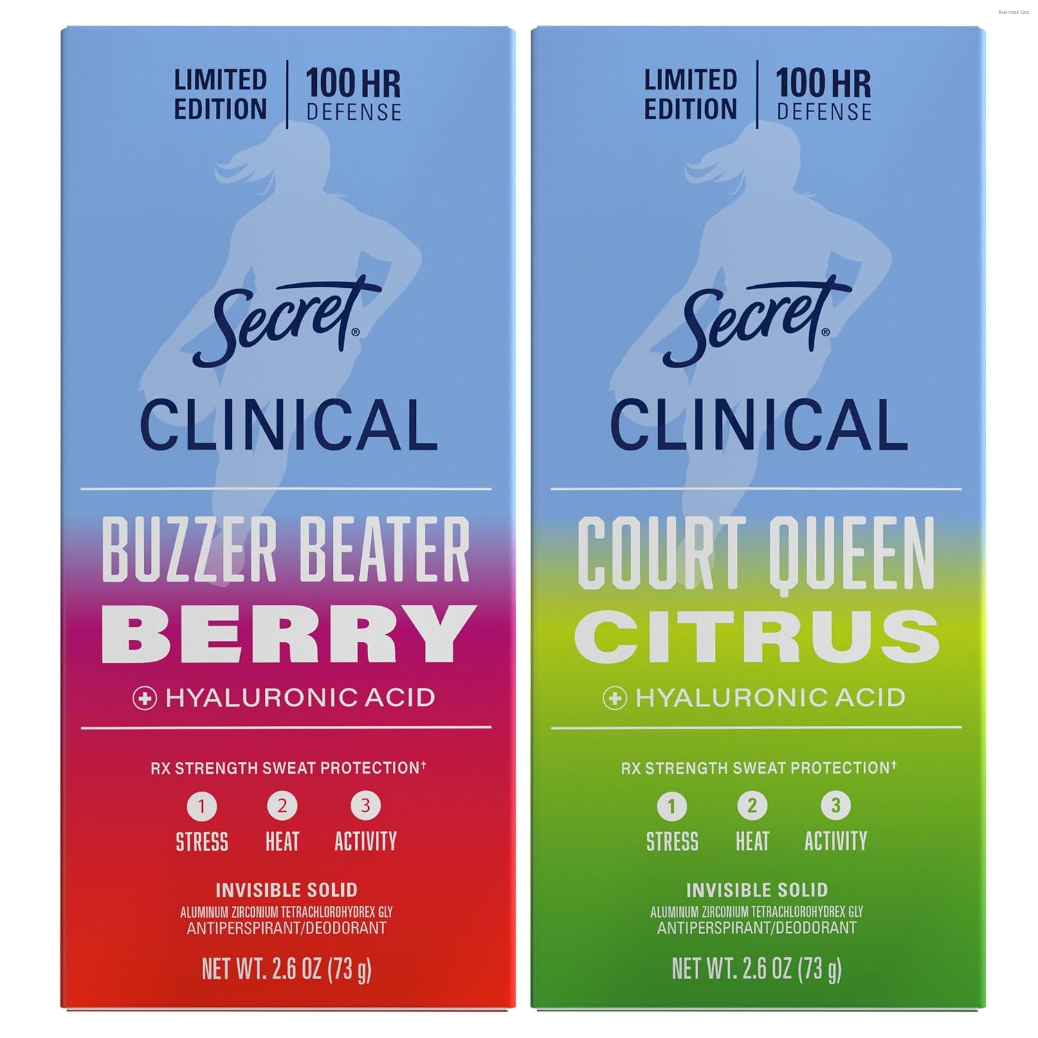 Secret Clinical Strength Antiperspirant Deodorant Bundle for Women. 100hr Defense. Triple Threat Sweat Protection with Hyaluronic Acid. Court Queen Citrus & Buzzer Beater Berry Scents (Pack of 2)