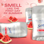 Secret Clinical Strength Antiperspirant Deodorant for Women. 3X Stress Protection. 72hr Sweat & Odor Protection. Pro-Hyaluronic Acid. Invisible Solid. Watermelon Summer Fizz Scent. 1.6 oz