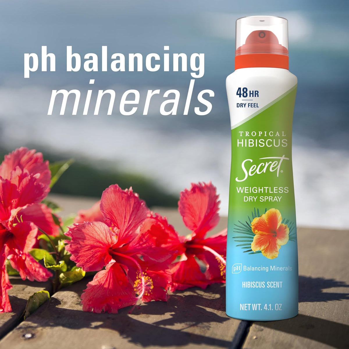 Secret Dry Spray Antiperspirant Deodorant for Women. 48hr Weightless Sweat & Odor Protection. Gentle on Skin. Tropical Hibiscus Scent. 4.1 oz (Pack of 3)