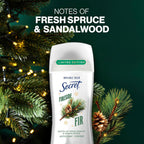 Secret Fresh Antiperspirant Deodorant for Women. Fireside Fir Scent. 2.6oz | 72 Hour Holiday Sweat & Odor Protection with Pro-Hyaluronic Acid. Limited Edition Invisible Solid. pH Balancing Minerals
