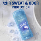 Secret Fresh Antiperspirant Deodorant for Women. 72hr Breathable Sweat & Odor Protection. Instant Freshness & Gentle. PH Balancing Minerals. Clear Gel. Mountain Air Scent. 2.6 oz
