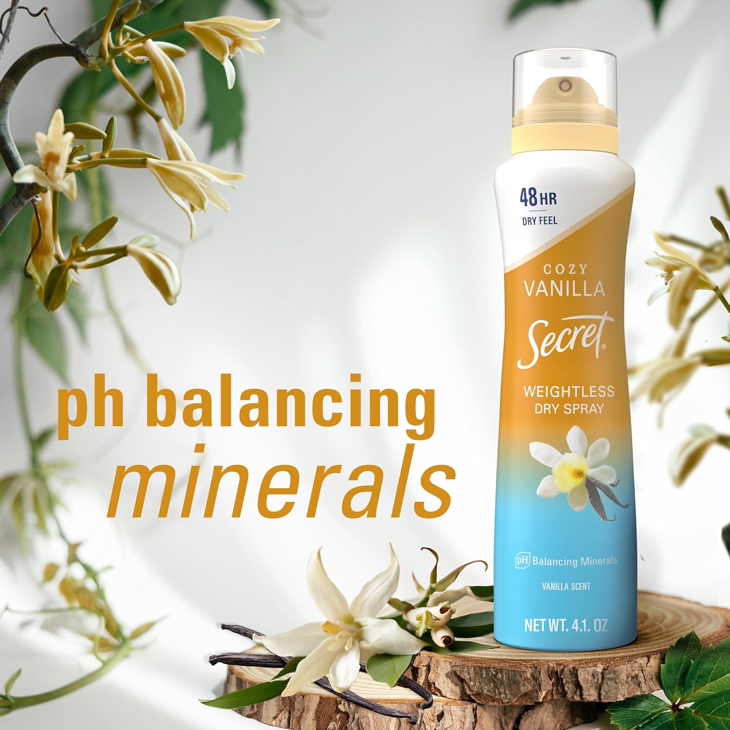 Secret Dry Spray Antiperspirant Deodorant for Women. 48hr Weightless Sweat & Odor Protection. Gentle on Skin. Cozy Vanilla Scent. 4.1 oz (Pack of 3)