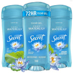 Secret Fresh Antiperspirant Deodorant for Women. 72hr Breathable Sweat & Odor Protection. Instant Freshness & Gentle. PH Balancing Minerals. Clear Gel. Cool Waterlily Scent. 2.6 oz (Pack of 3)
