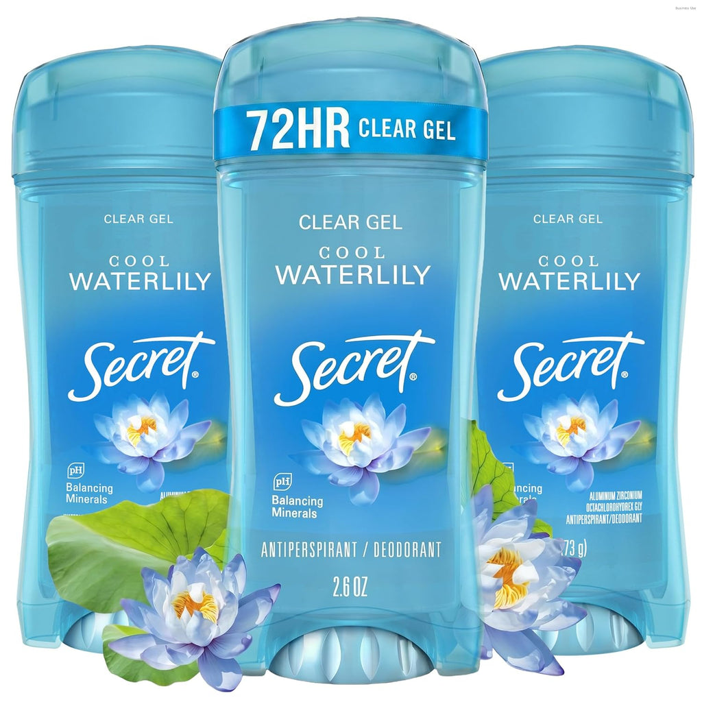 Secret Fresh Antiperspirant Deodorant for Women. 72hr Breathable Sweat & Odor Protection. Instant Freshness & Gentle. PH Balancing Minerals. Clear Gel. Cool Waterlily Scent. 2.6 oz (Pack of 3)