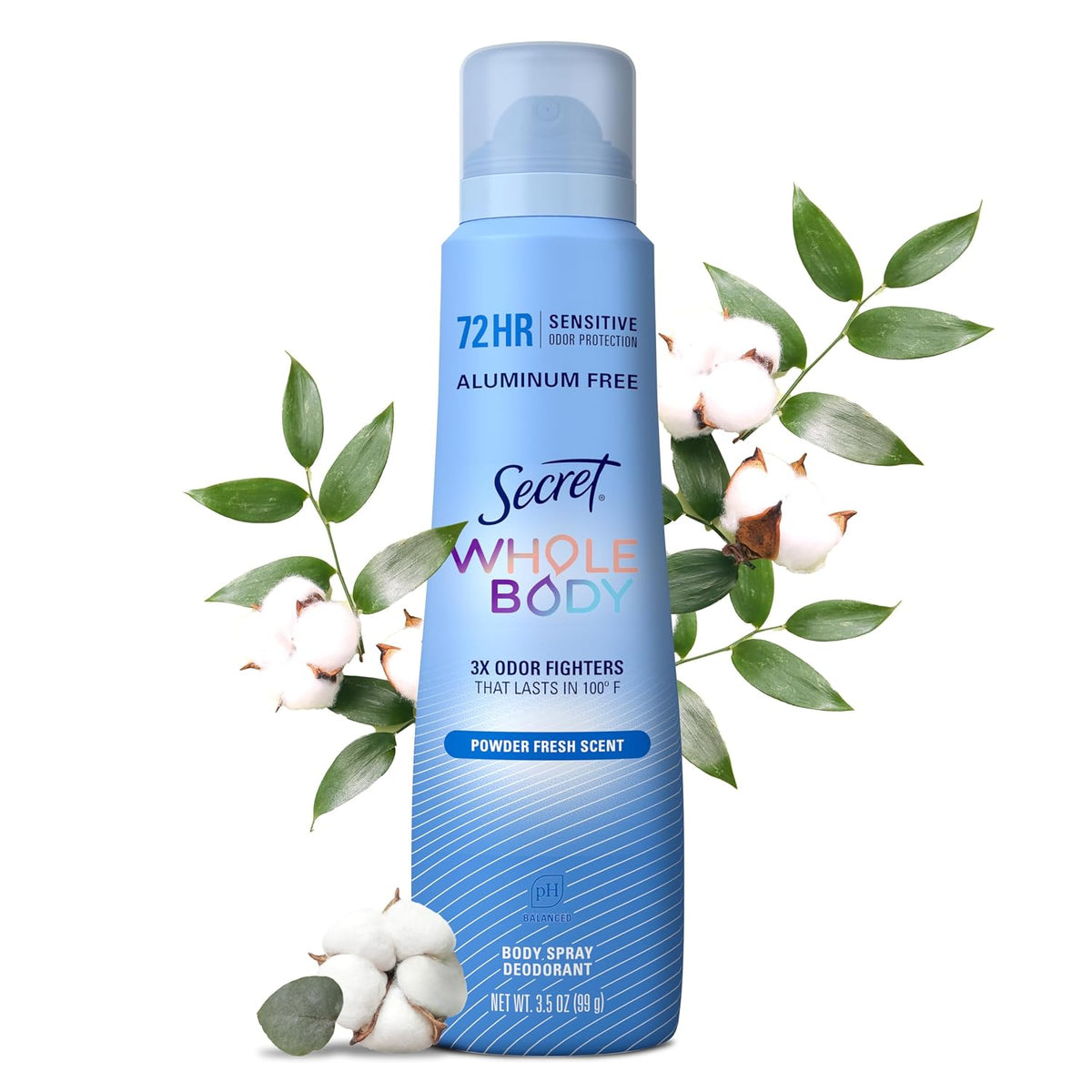 Secret Aluminum Free Whole Body Deodorant Spray for Women. 72hr Sensitive Freshness & Odor Defense. PH Balanced. Invisible Protection. Safe to Use Everywhere. Peach & Vanilla Blossom Scent. 3.5 oz