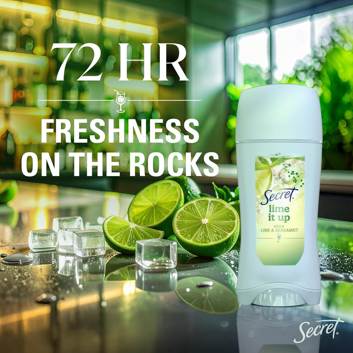 Secret Fresh Antiperspirant Deodorant for Women. Lime It Up Scent. 2.6oz | 72HR Freshness on the Rocks with Pro-Hyaluronic Acid. Miami Mocktails Limited Edition Invisible Solid. pH Balancing Minerals