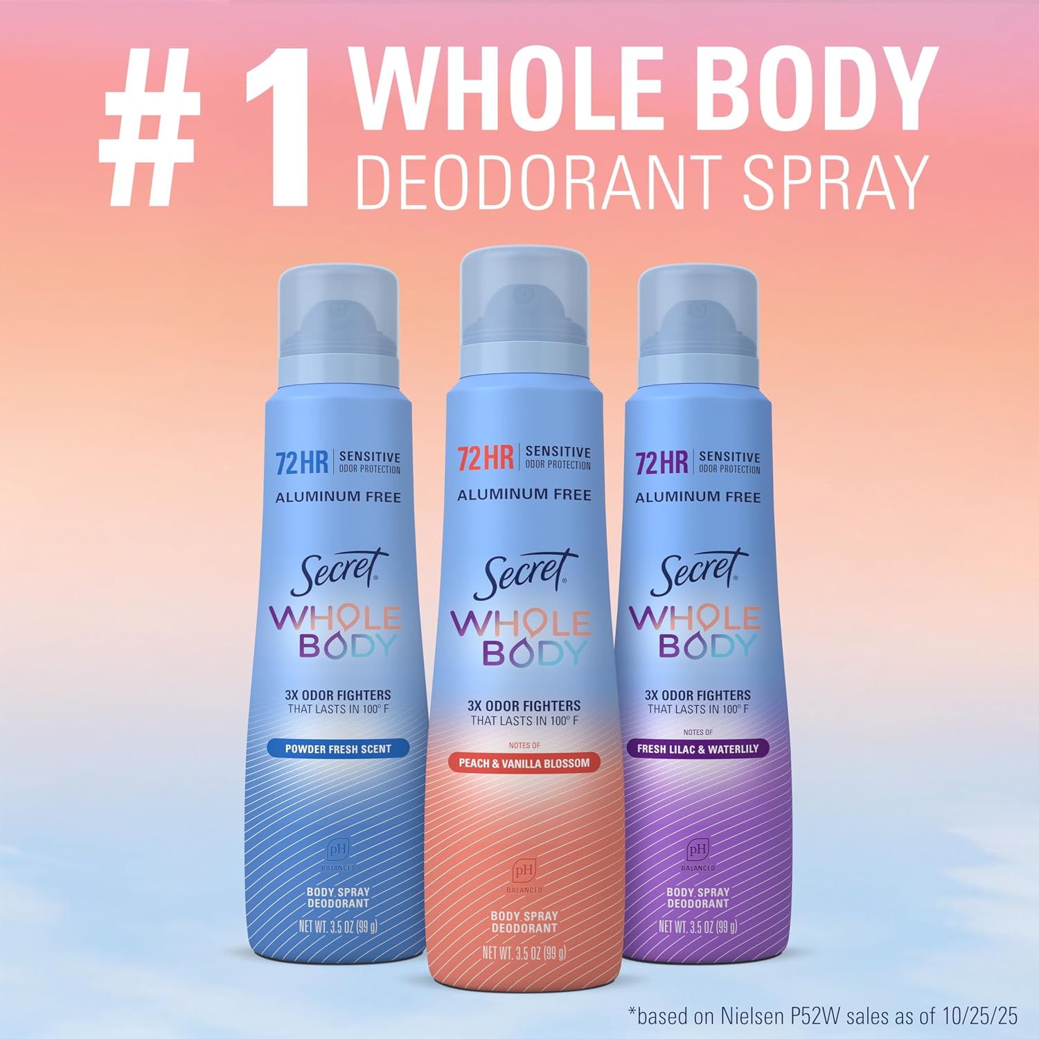 Secret Aluminum Free Whole Body Deodorant Spray for Women. 72hr Sensitive Freshness & Odor Defense. PH Balanced. Invisible Protection. Safe to Use Everywhere. Powder Fresh Scent. 3.5 oz