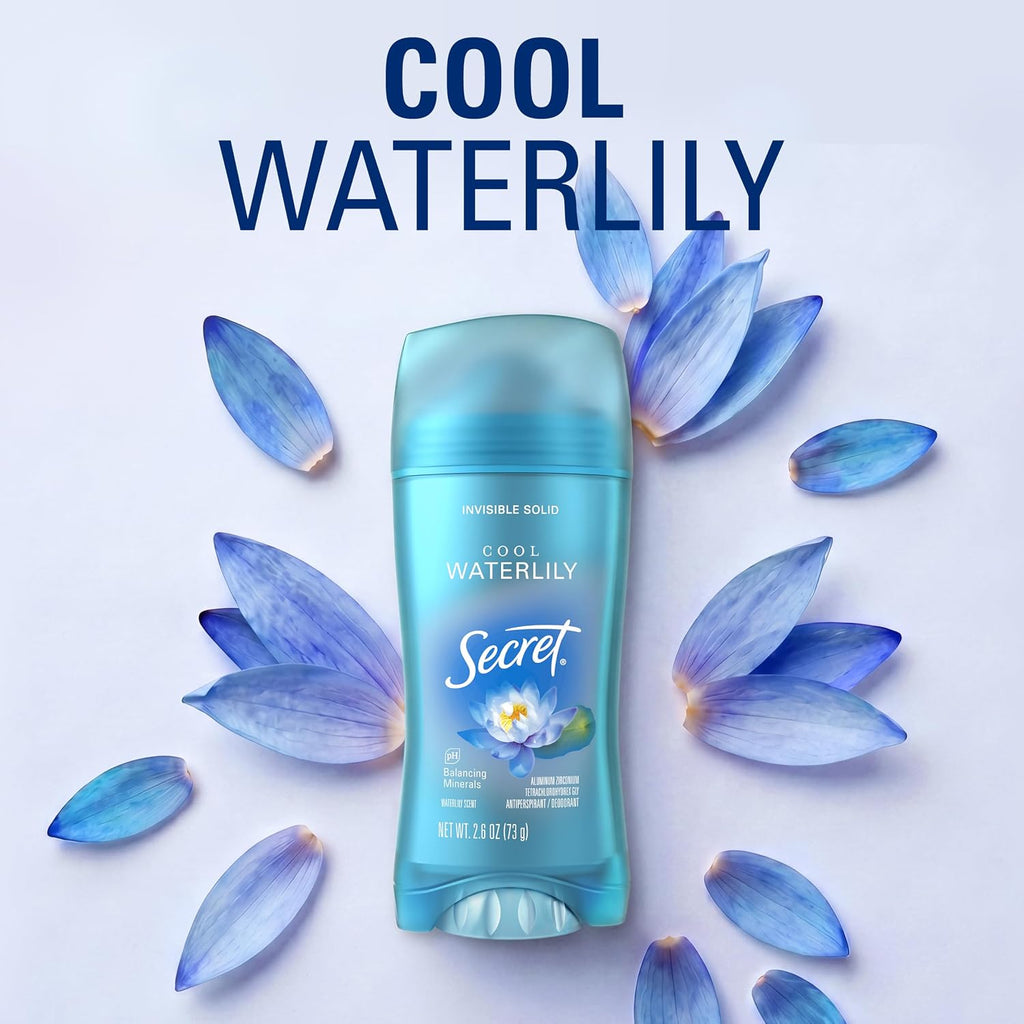 Secret Fresh Antiperspirant Deodorant for Women. 72hr Breathable Sweat & Odor Protection. Instant Freshness & Gentle. PH Balancing Minerals. Invisible Solid. Cool Waterlily Scent. 2.6 oz (Pack of 3)