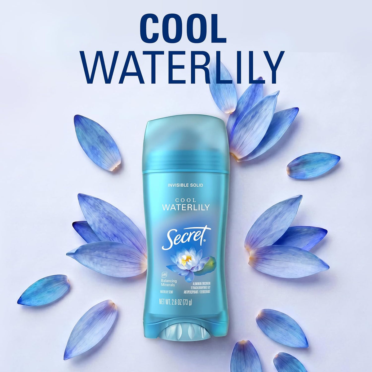 Secret Fresh Antiperspirant Deodorant for Women. 72hr Breathable Sweat & Odor Protection. Instant Freshness & Gentle. PH Balancing Minerals. Invisible Solid. Cool Waterlily Scent. 2.6 oz (Pack of 3)