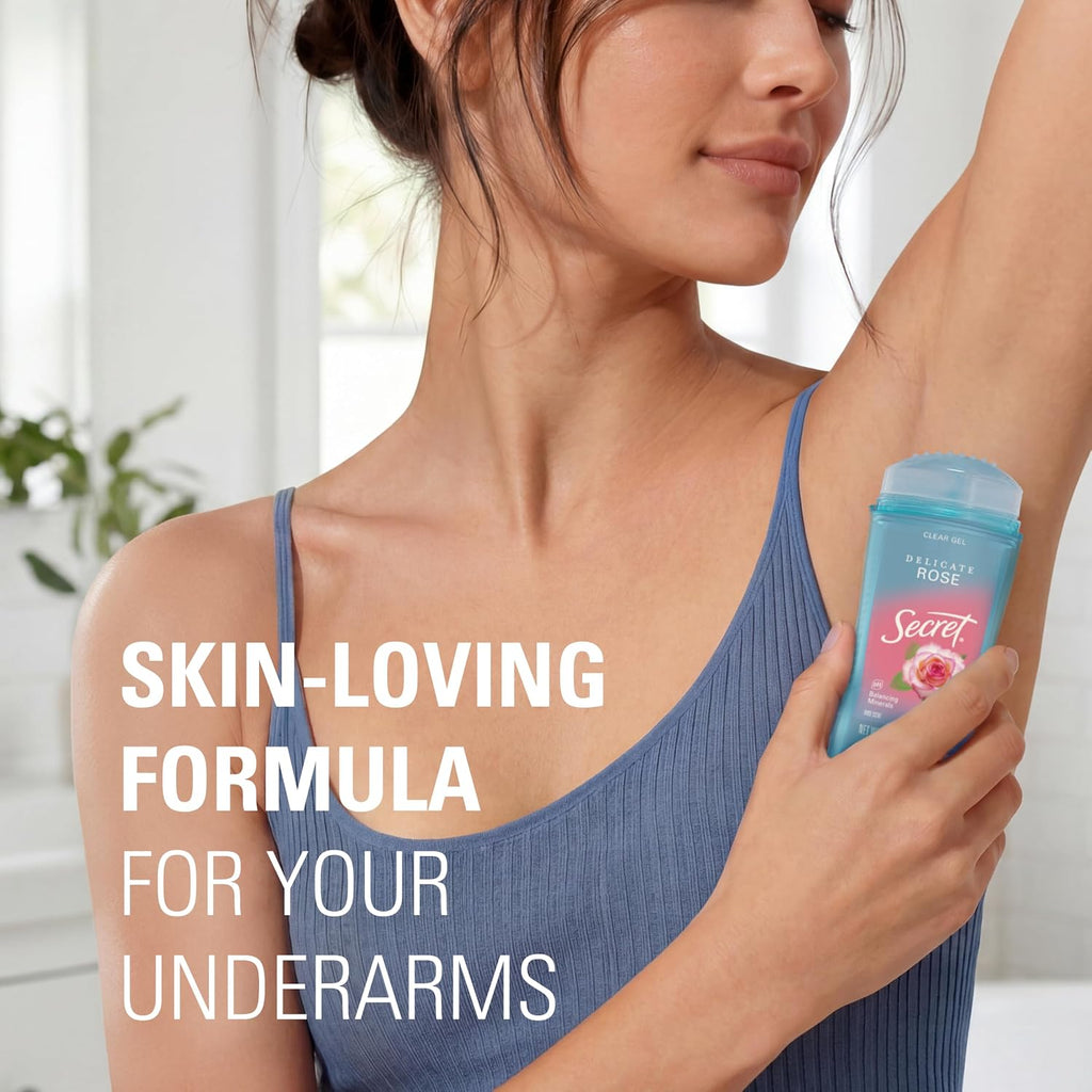 Secret Fresh Antiperspirant Deodorant for Women. 72hr Breathable Sweat & Odor Protection. Instant Freshness & Gentle. PH Balancing Minerals. Clear Gel. Delicate Rose Scent. 2.6 oz (Pack of 2)