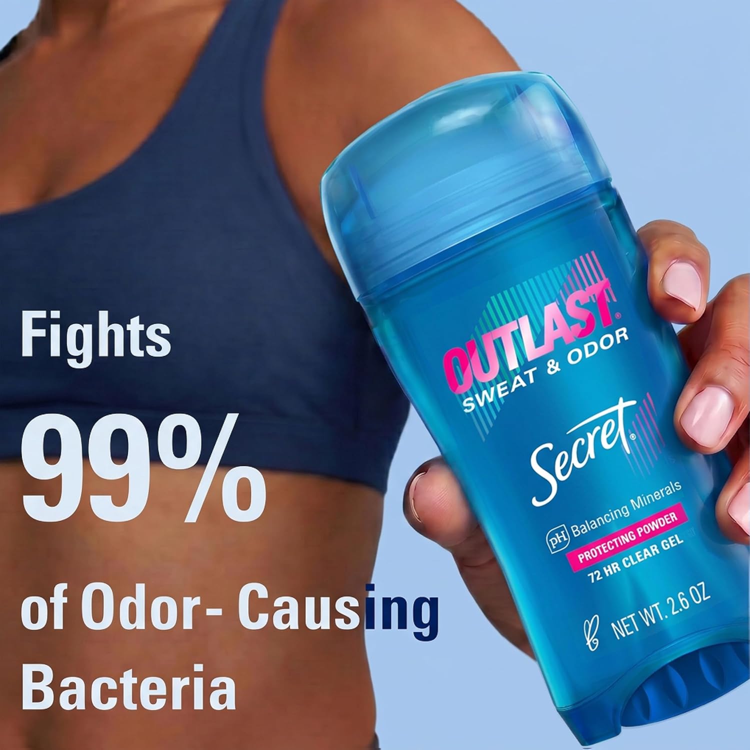 Secret Outlast Antiperspirant Deodorant for Women. 72hr Sweat & Odor Protection. PH Balancing Minerals. Clear Gel. Protecting Powder Scent. 2.6 oz (Pack of 2)