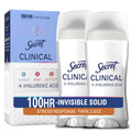 Secret Clinical Strength 100HR Sweat & Odor. Stress Response Invisible Solid Antiperspirant Deodorant for Women. 3X Stress Protection with Hyaluronic Acid. PH Balanced. 2.6 oz (Pack of 2)