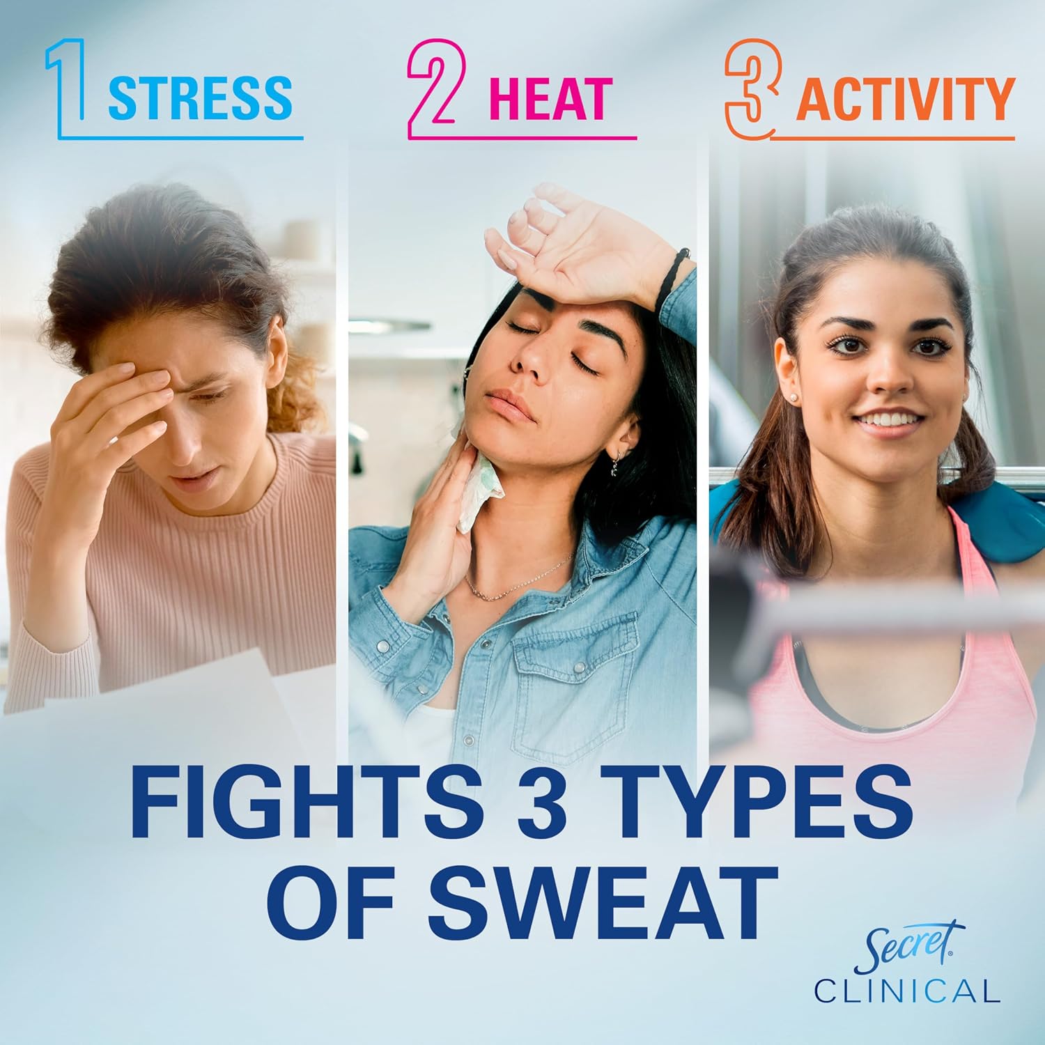 Secret Clinical Strength 100HR Sweat & Odor. Waterproof Soft Solid Antiperspirant Deodorant for Women. 3X Stress Protection. 72hr Sweat & Odor Protection. PH Balancing Minerals. 2.6 oz